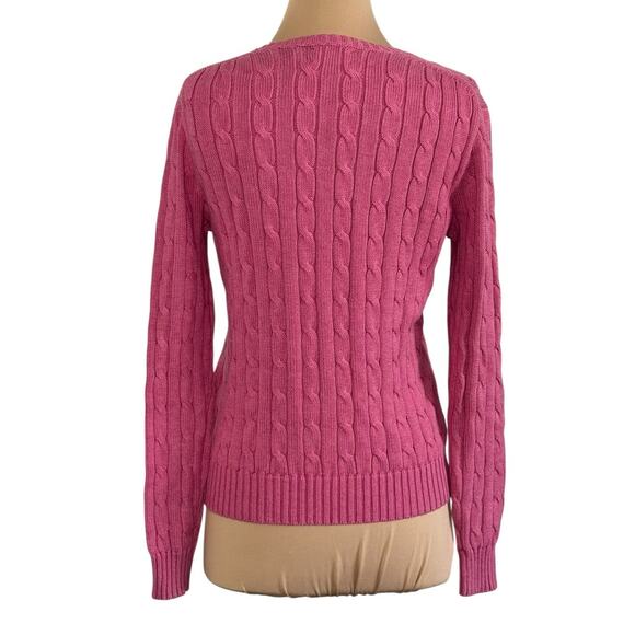 POLO RALPH LAUREN Cotton Cable Knit Crew Neck Sweater Top Pullover Pink Size S - Picture 6 of 9